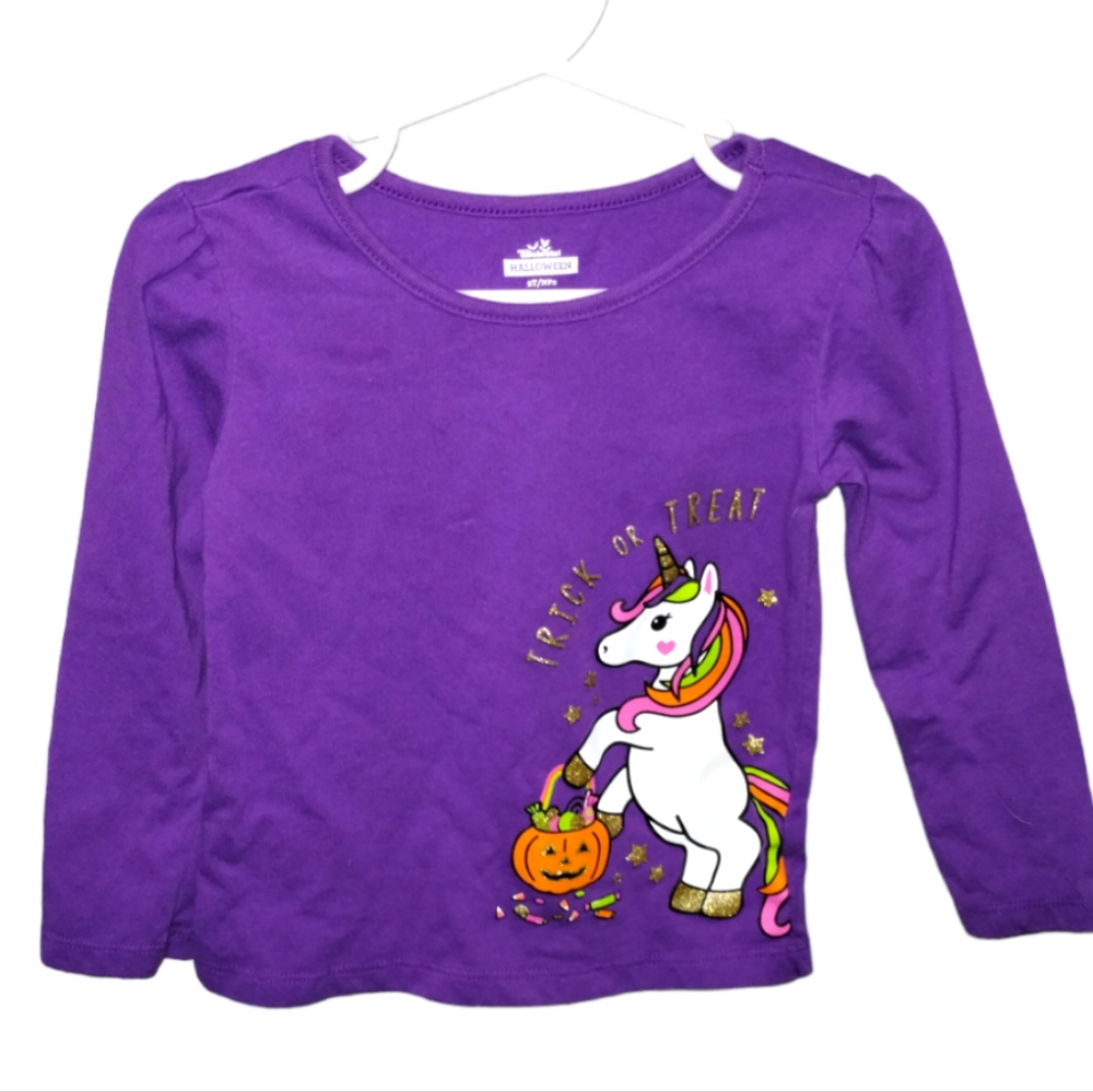 •Toddler Girls Purple Glitter  Long Sleeve Shirt Halloween T-shirt